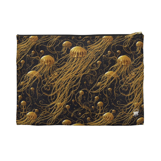 Accessory Pouch - Black and Gold Jellyfishes - by Jelly Kvlt