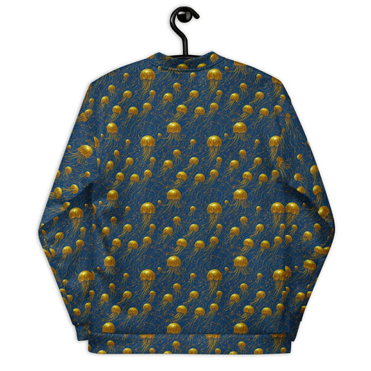 Bomber Jacket Blue and Gold Jellyfishes | Oceanic Elegance & Comfort