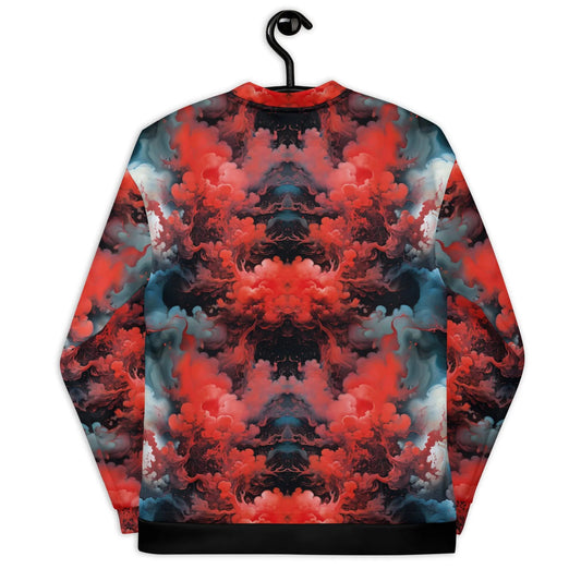 Bomber Jacket Ethereal Crimson Flow - Dark | Bold Cosmic Elegance