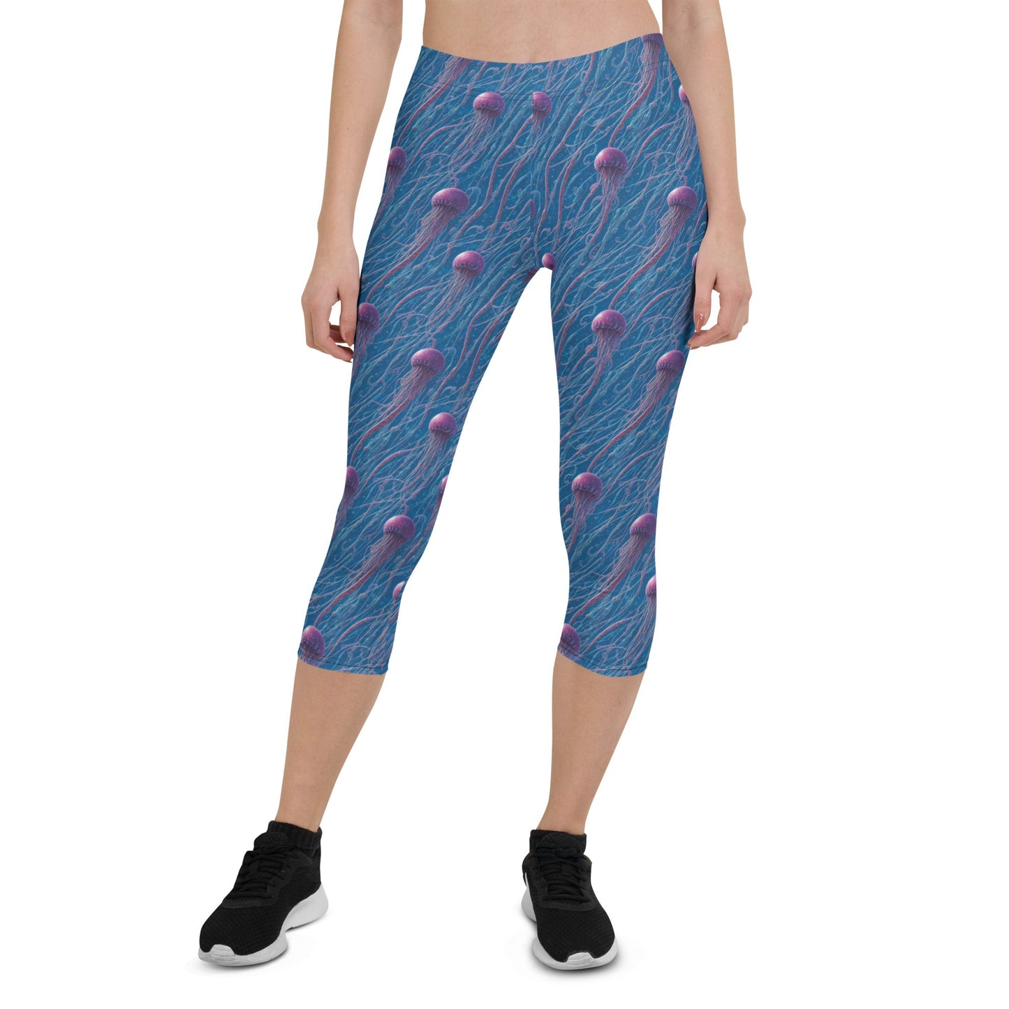 Capri Leggings - Blue and Violet Jellyfishes - by Jelly Kvlt