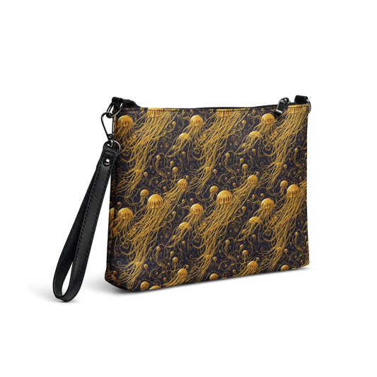 Versatile Crossbody Bag Black and Gold Jellyfishes | sustainable by Jelly Kvlt