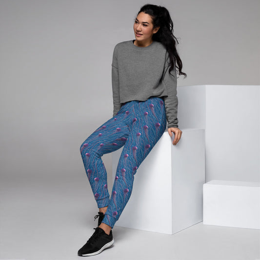 Women Sustainable Joggers Blue and Violet Jellyfishes | Eco Joggers by Jelly Kvlt