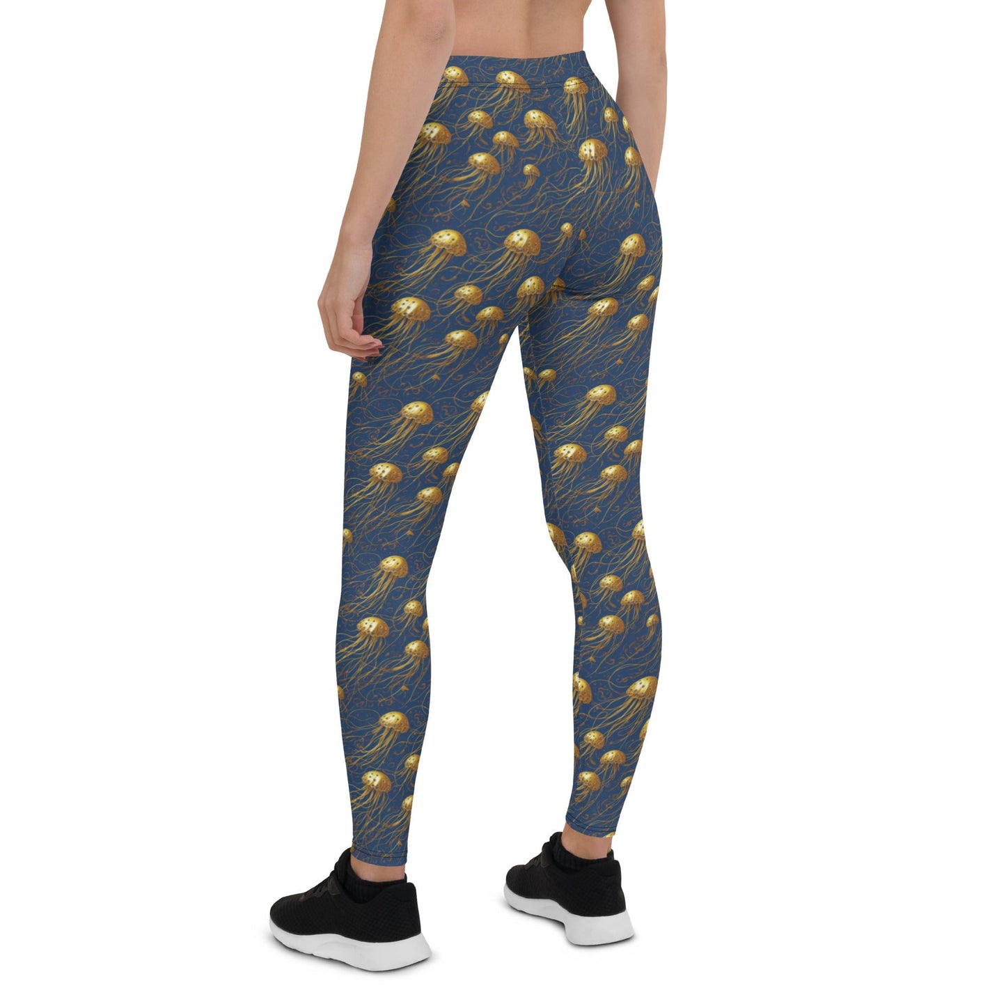 Women's Mid-Rise Leggings - Blue and Gold Jellyfishes - by Jelly Kvlt