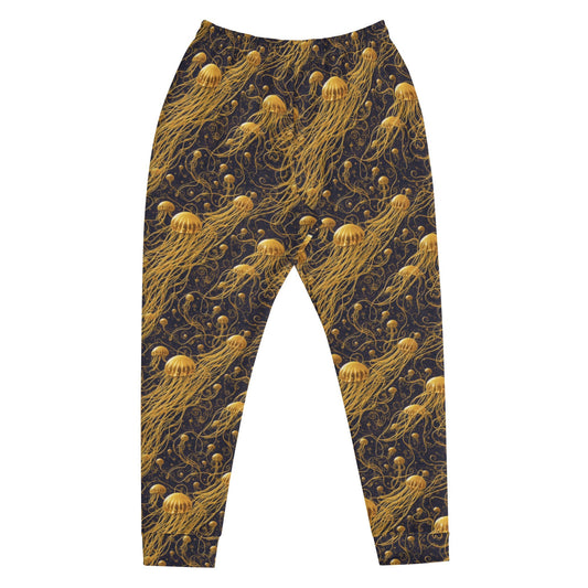 Men's Comfortable Joggers - Black And Gold Jellyfishes - by Jelly Kvlt