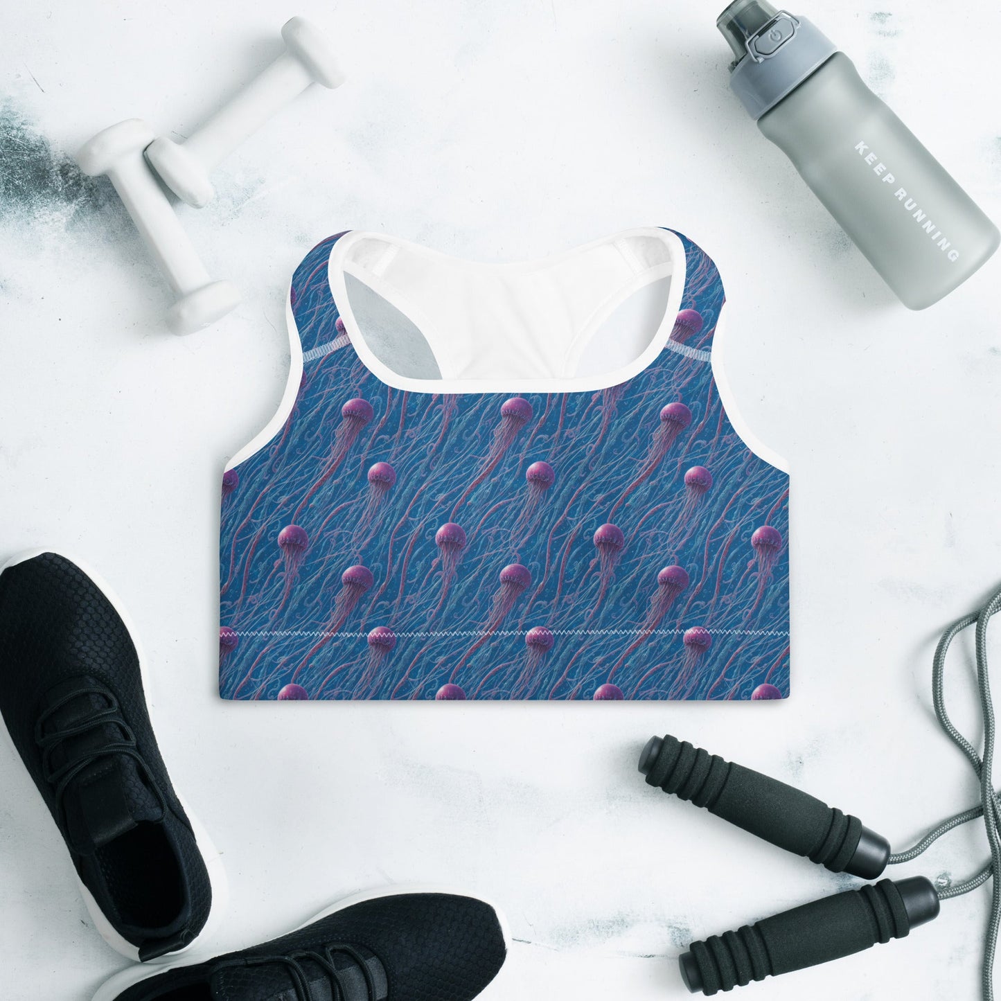Padded Sports Bra - Blue And Violet Jellyfishes | Jelly Kvlt