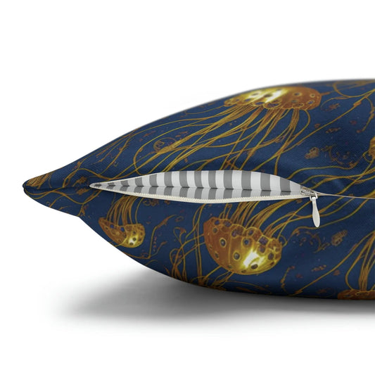 Jelly Kvlt - Square Pillow Case - Blue and Gold Jellyfishes