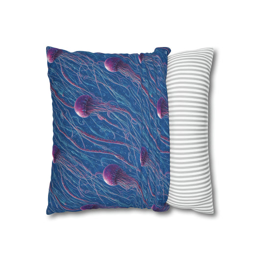 Square Pillow Case - Blue and Violet Jellyfishes Jelly Kvlt