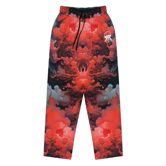 Unisex Wide-leg Joggers - Ethereal Crimson Flow - Dark - by Jelly Kvlt