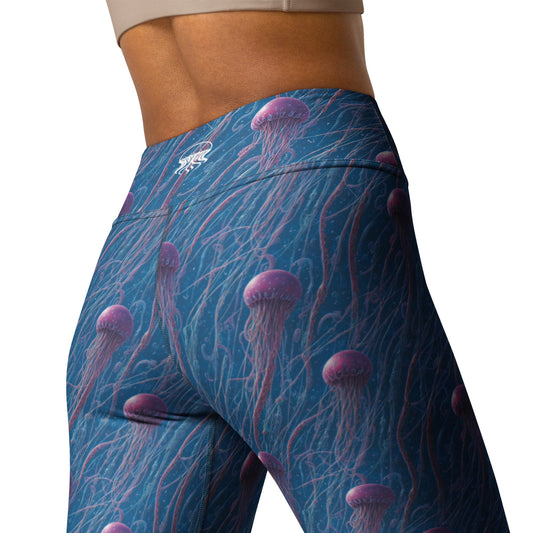 Yoga Leggings - Blue and Violet Jellyfishes - by Jelly Kvlt