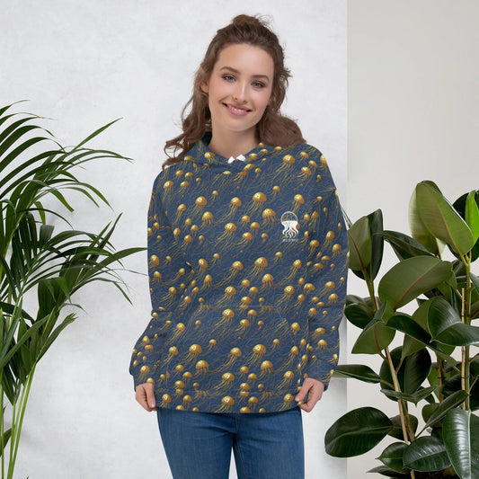 Unisex Comfort Hoodie - Blue and Gold Jellyfishes - by Jelly Kvlt