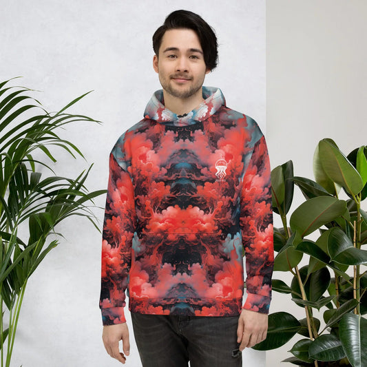 Unisex Comfort Hoodie - Ethereal Crimson Flow - Dark - by Jelly Kvlt