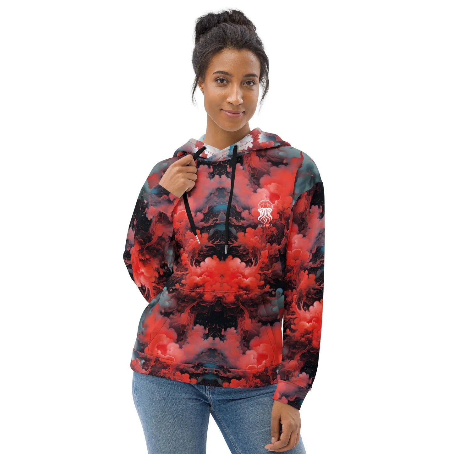 Unisex Comfort Hoodie - Ethereal Crimson Flow - Dark - by Jelly Kvlt