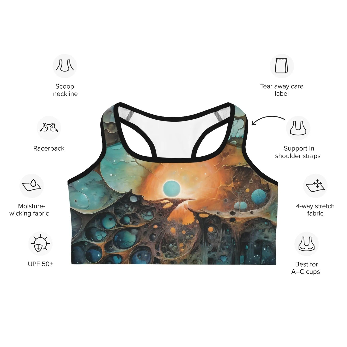 Sports bra - Chthonic Echoes - by Jelly Kvlt