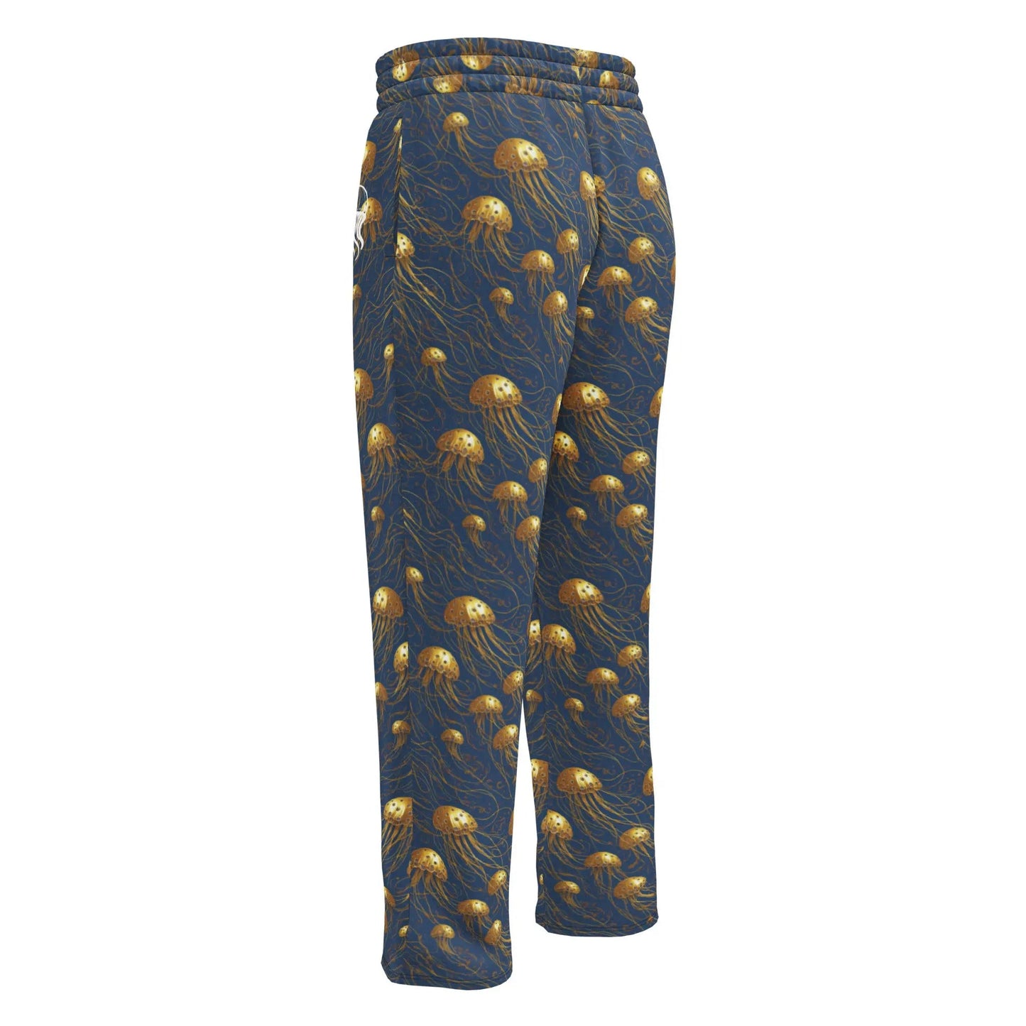 Unisex Wide-leg Joggers - Blue and Gold Jellyfishes - by Jelly Kvlt