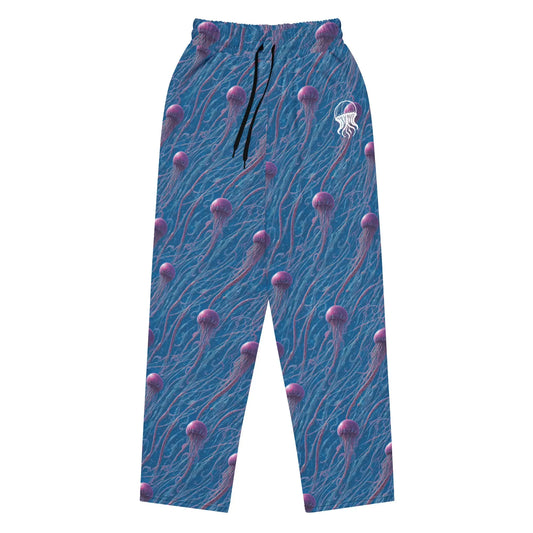Unisex Wide-leg Joggers - Blue and Violet Jellyfishes - by Jelly Kvlt