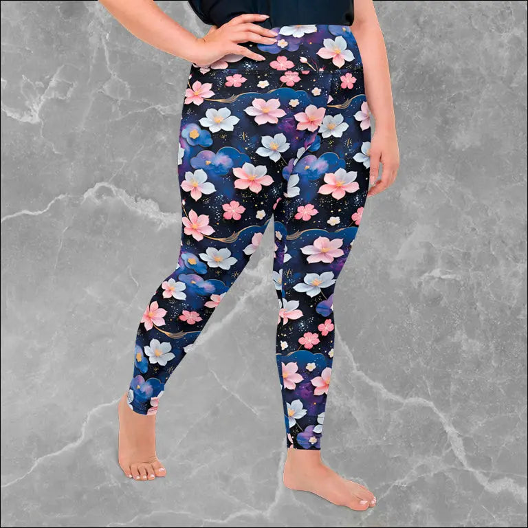 Jelly Kvlt high-waisted plus size leggings with a colorful cosmic print