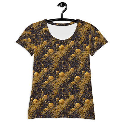 Athletic T-shirt - Black and Gold Jellyfishes - by Jelly Kvlt