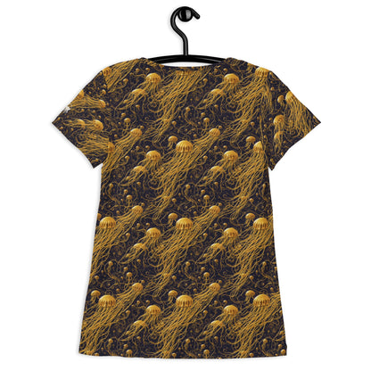 Athletic T-shirt - Black and Gold Jellyfishes - by Jelly Kvlt