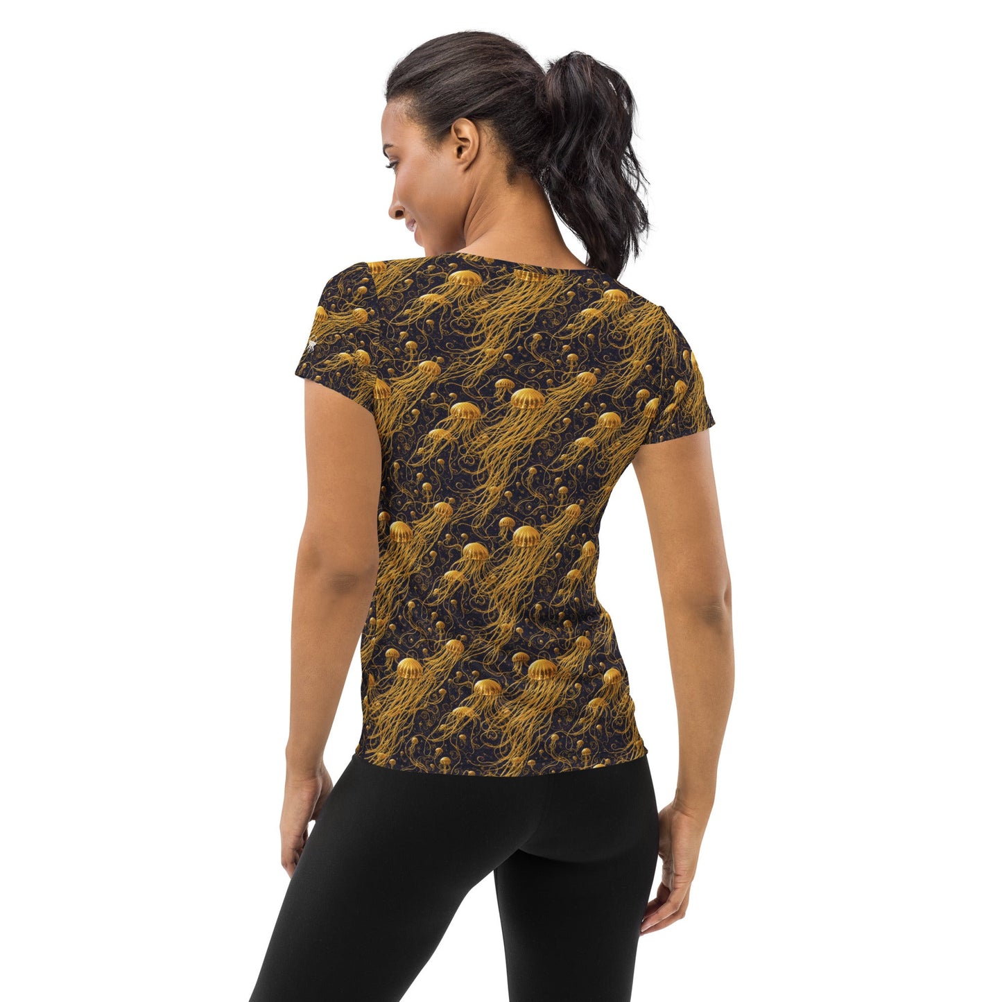 Athletic T-shirt - Black and Gold Jellyfishes - by Jelly Kvlt