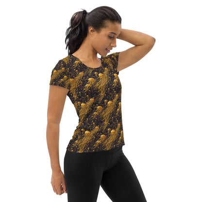 Athletic T-shirt - Black and Gold Jellyfishes - by Jelly Kvlt