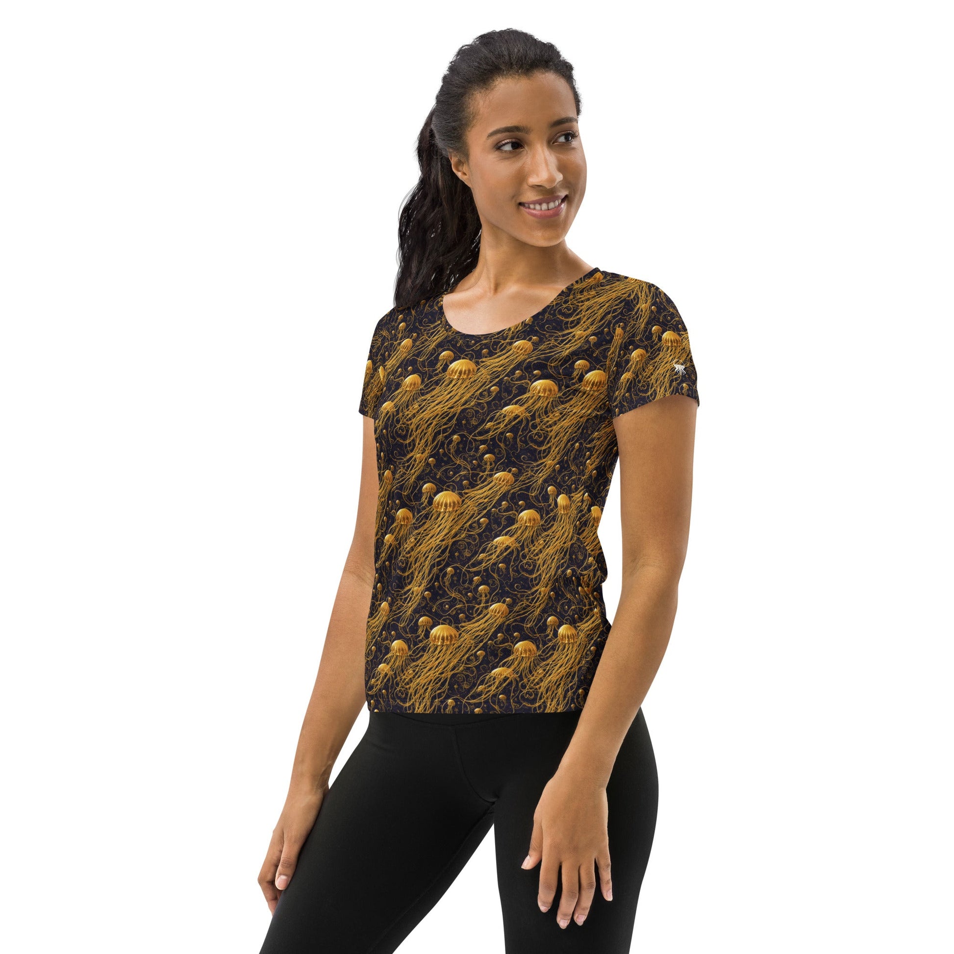 Athletic T-shirt - Black and Gold Jellyfishes - by Jelly Kvlt