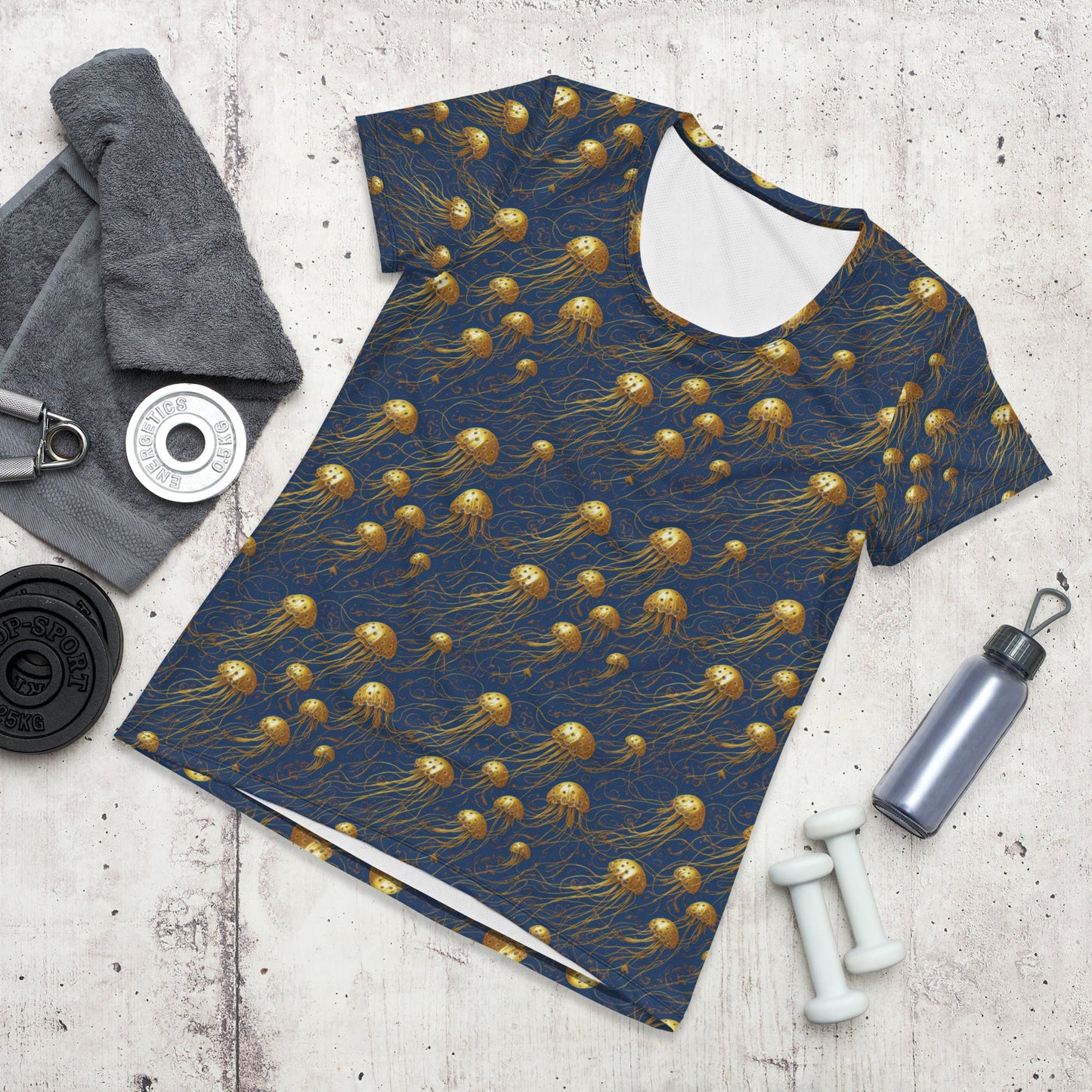 Athletic T-shirt - Blue and Gold Jellyfishes - by Jelly Kvlt