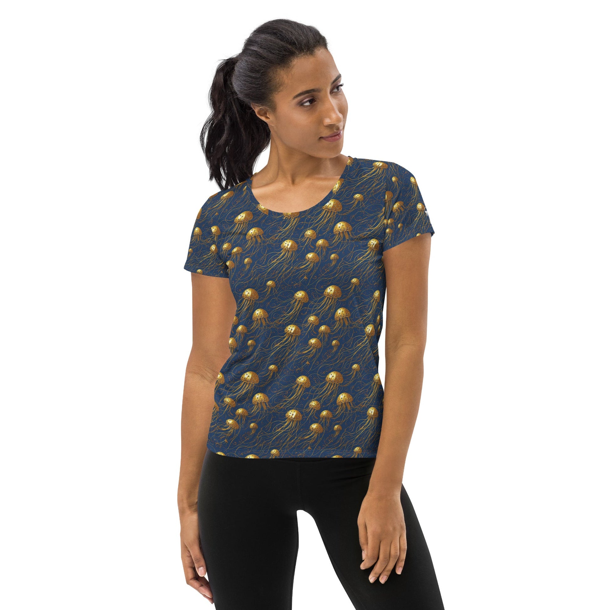 Athletic T-shirt - Blue and Gold Jellyfishes - by Jelly Kvlt