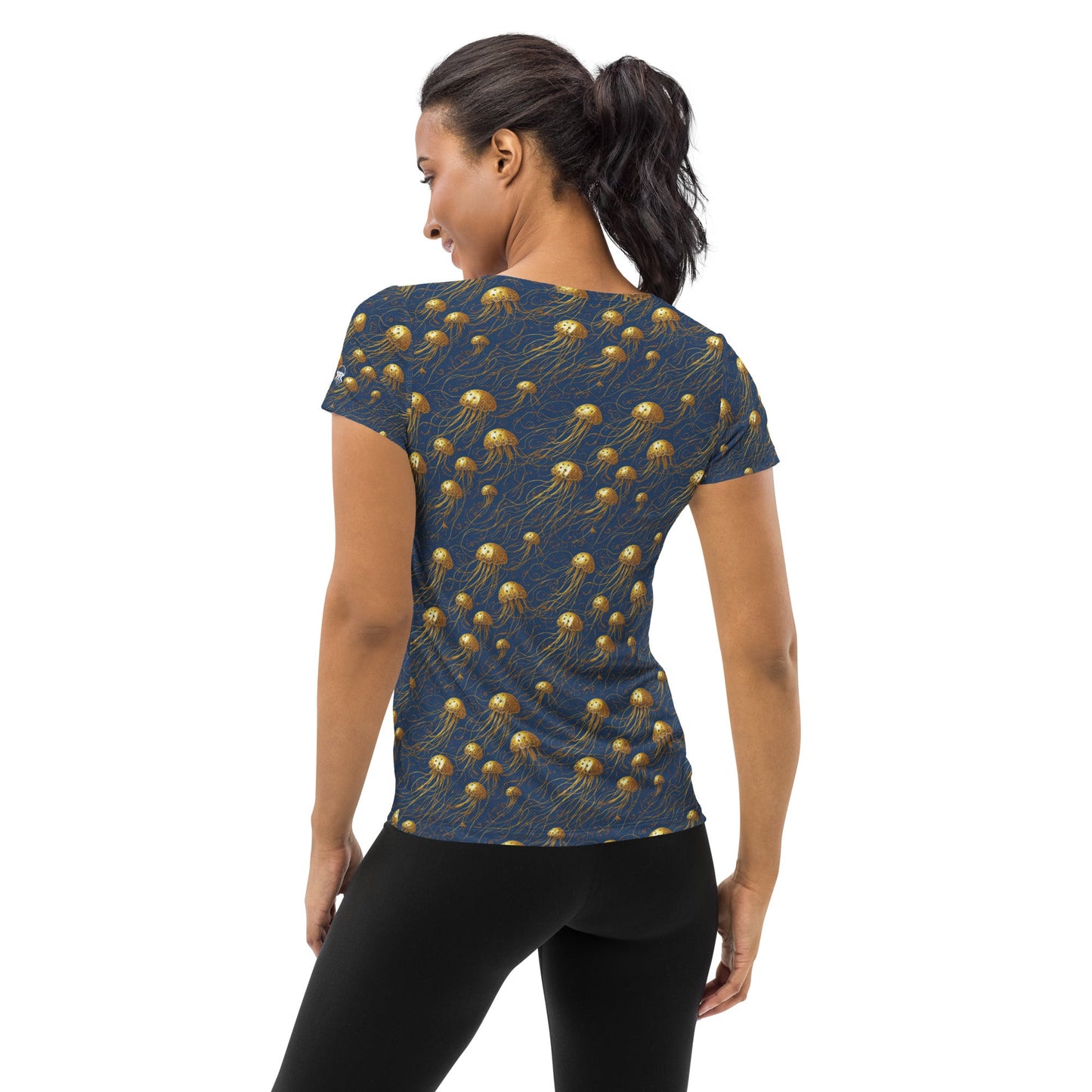 Athletic T-shirt - Blue and Gold Jellyfishes - by Jelly Kvlt