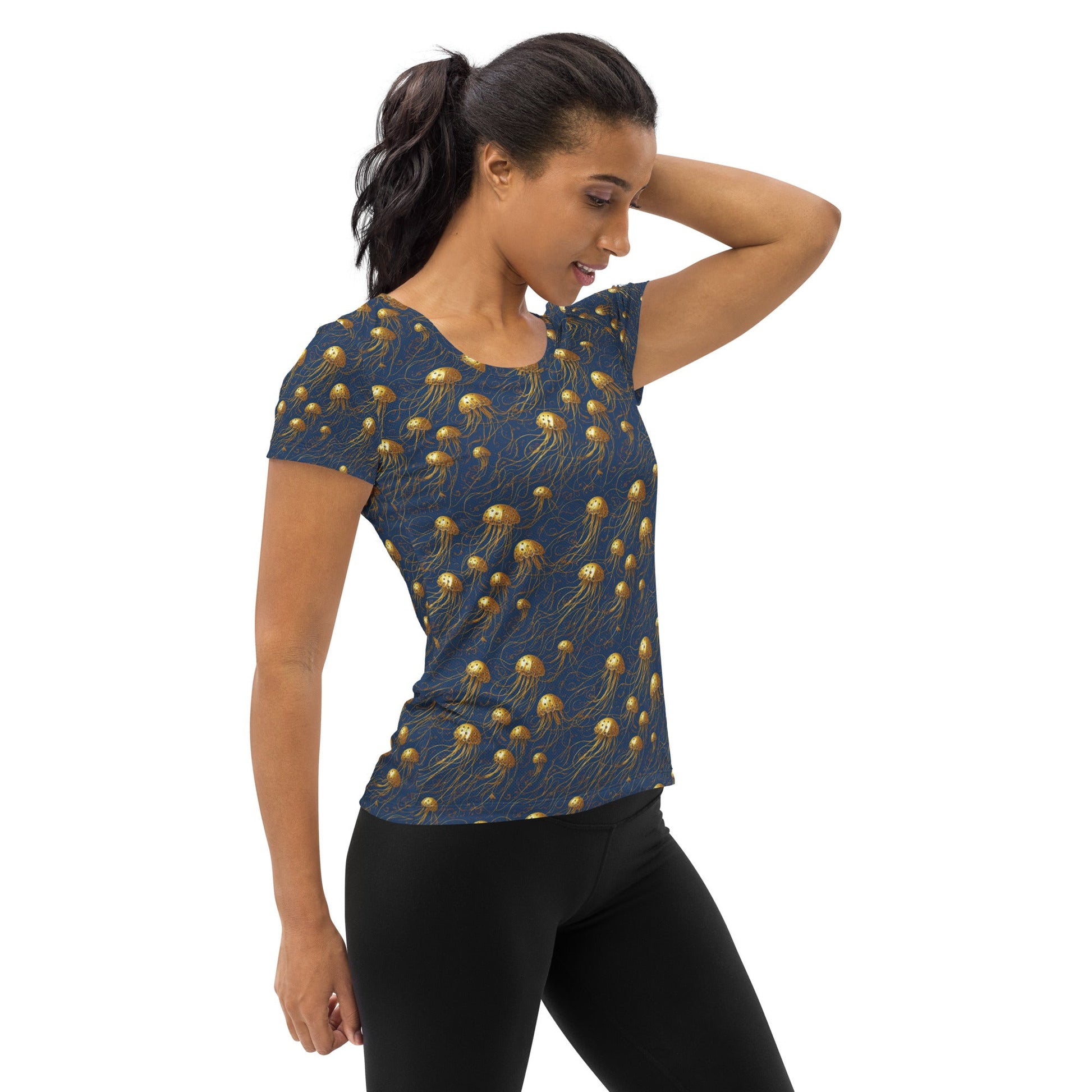 Athletic T-shirt - Blue and Gold Jellyfishes - by Jelly Kvlt