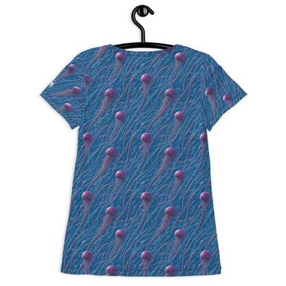 Athletic T-shirt - Blue and Violet Jellyfishes - by Jelly Kvlt