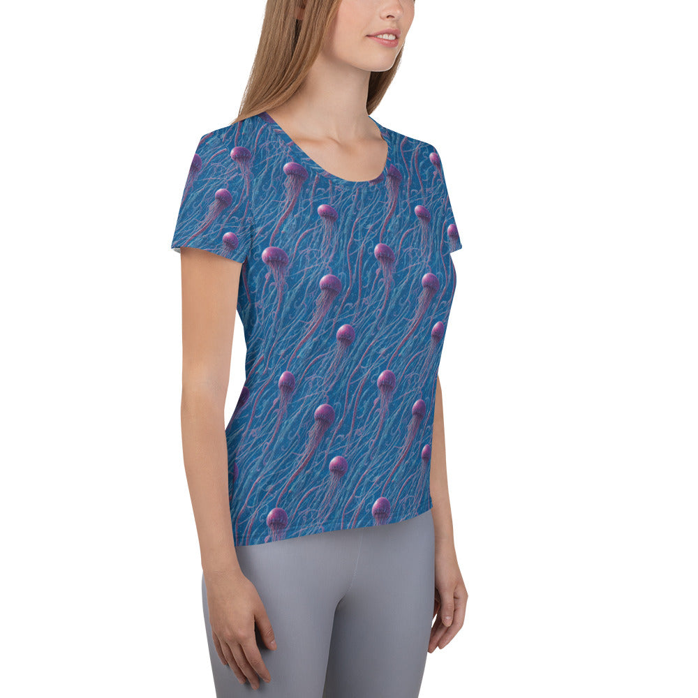 Athletic T-shirt - Blue and Violet Jellyfishes - by Jelly Kvlt