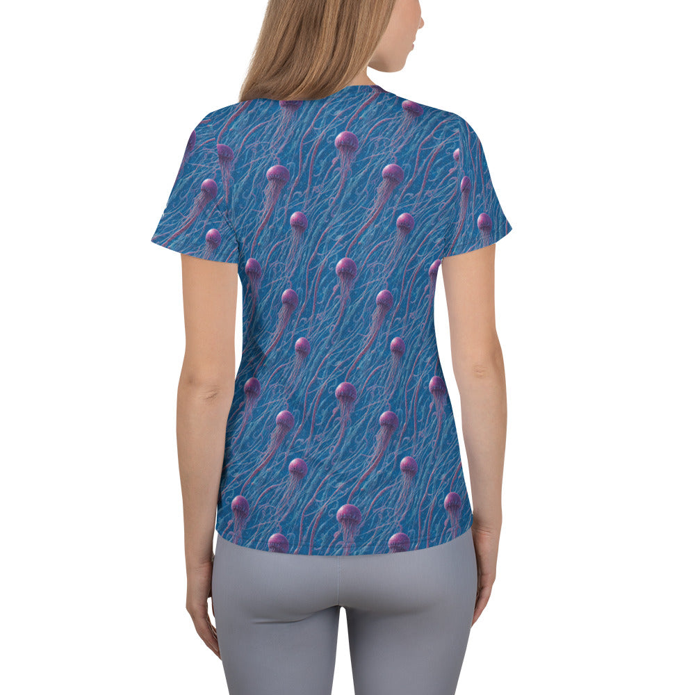 Athletic T-shirt - Blue and Violet Jellyfishes - by Jelly Kvlt