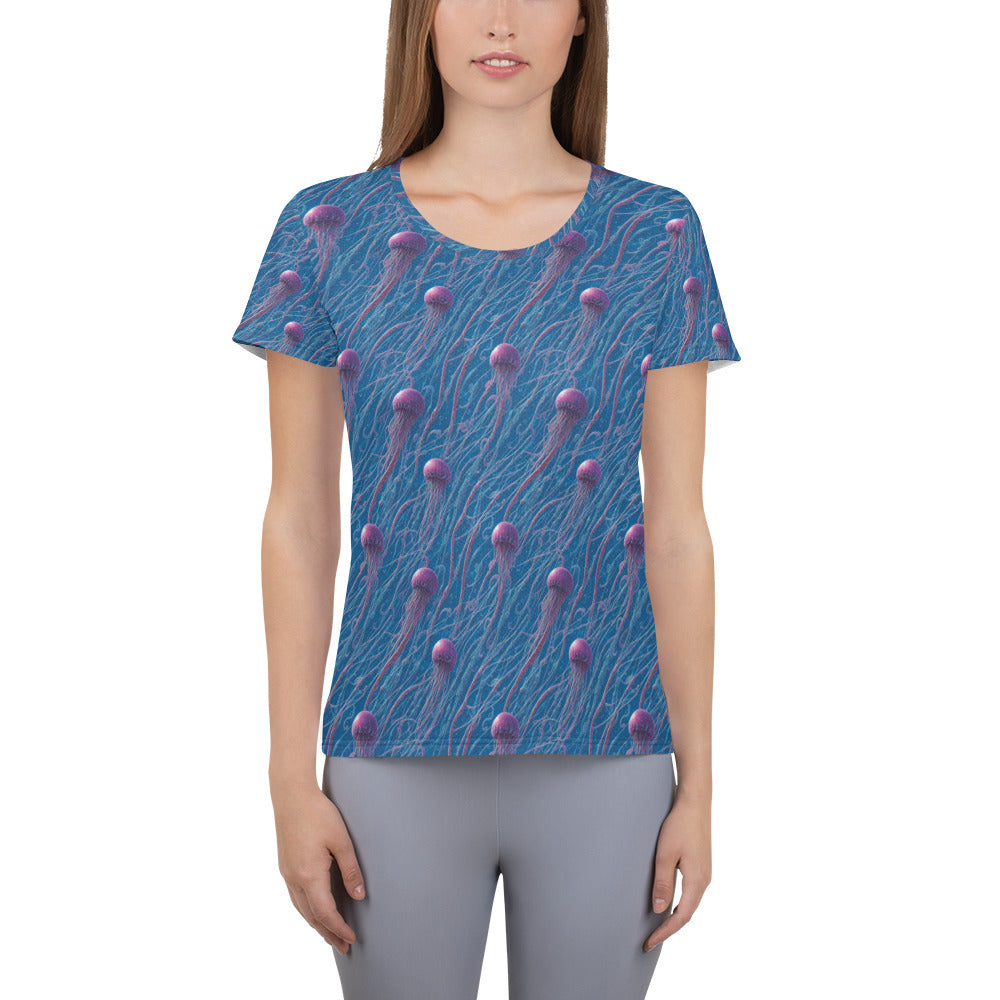 Athletic T-shirt - Blue and Violet Jellyfishes - by Jelly Kvlt