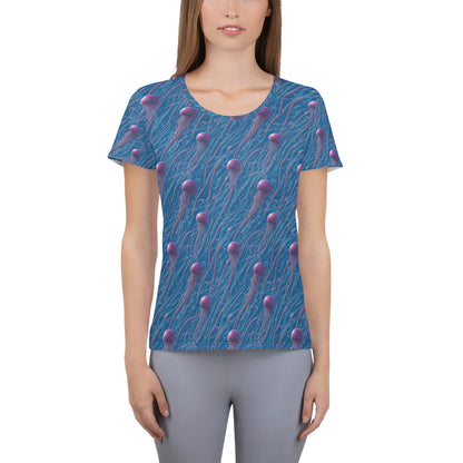 Athletic T-shirt - Blue and Violet Jellyfishes - by Jelly Kvlt