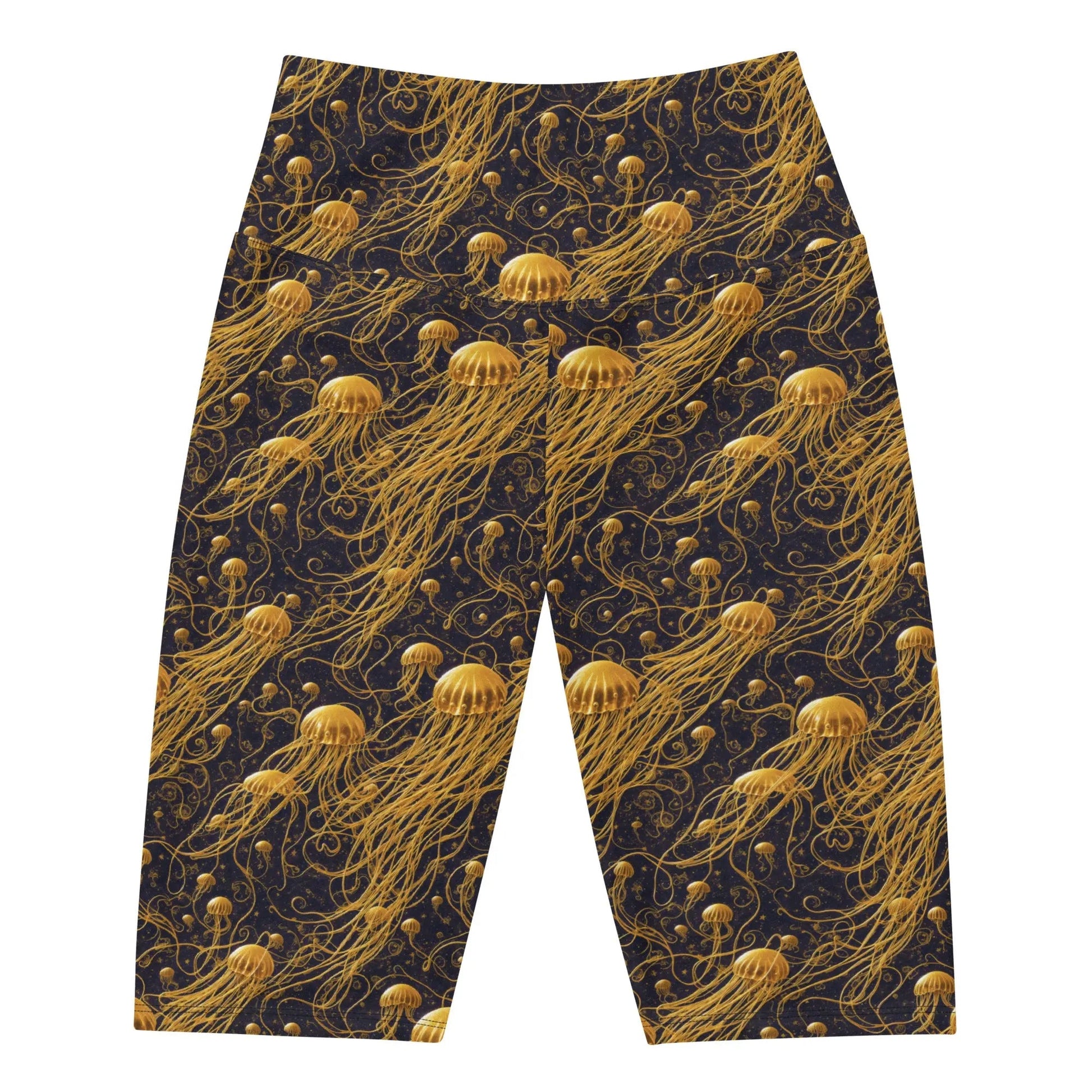 Biker Shorts - Black and Gold Jellyfishes - by Jelly Kvlt