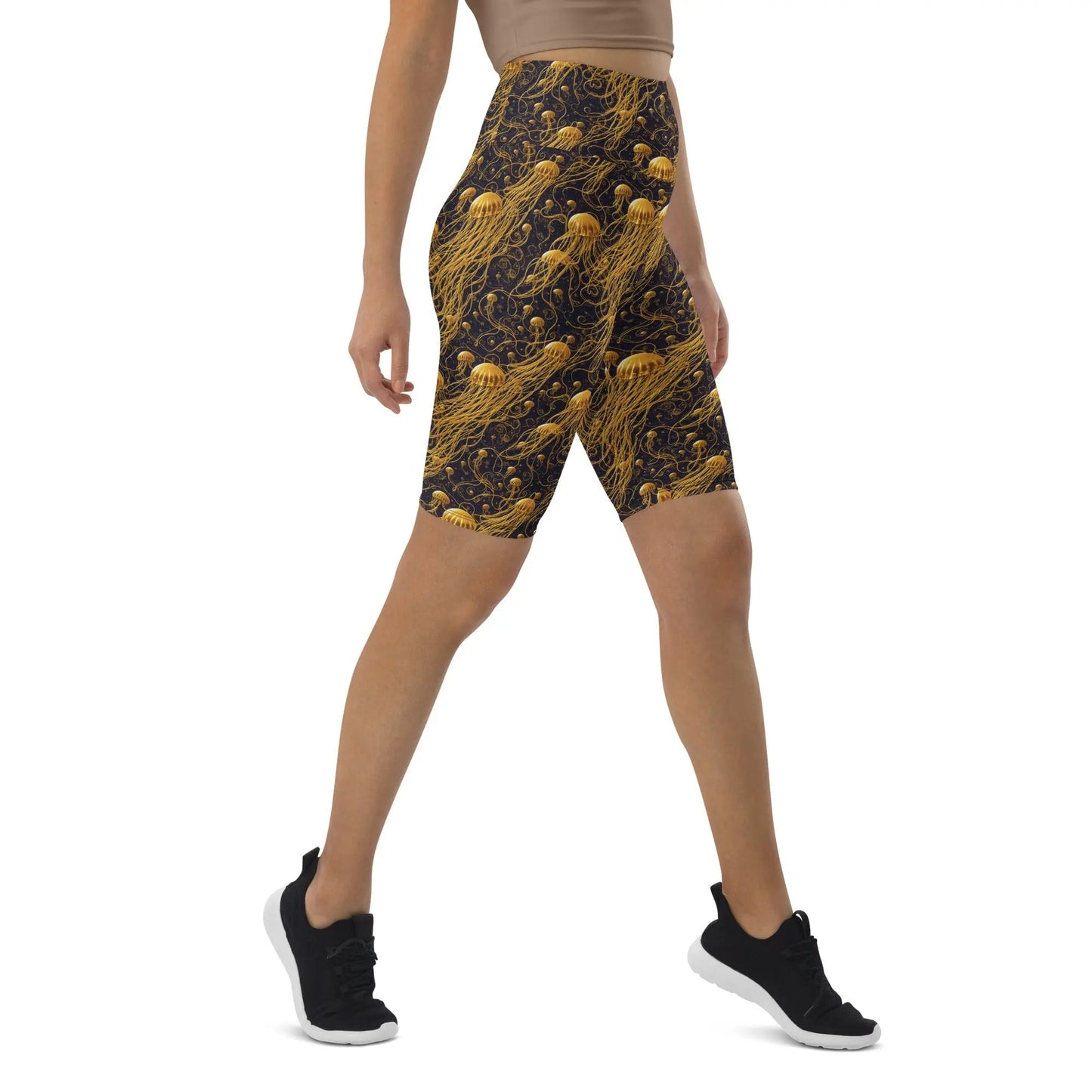 Biker Shorts - Black and Gold Jellyfishes - by Jelly Kvlt