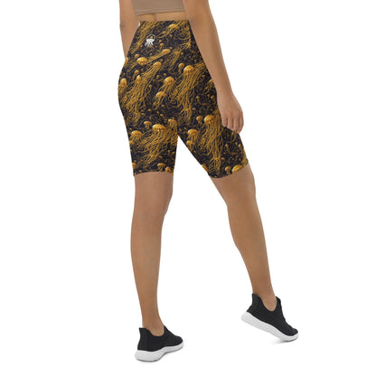 Biker Shorts - Black and Gold Jellyfishes - by Jelly Kvlt