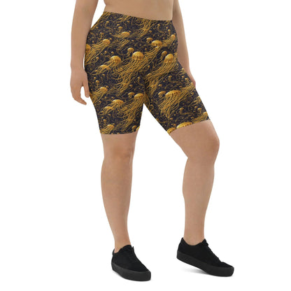 Biker Shorts - Black and Gold Jellyfishes - by Jelly Kvlt