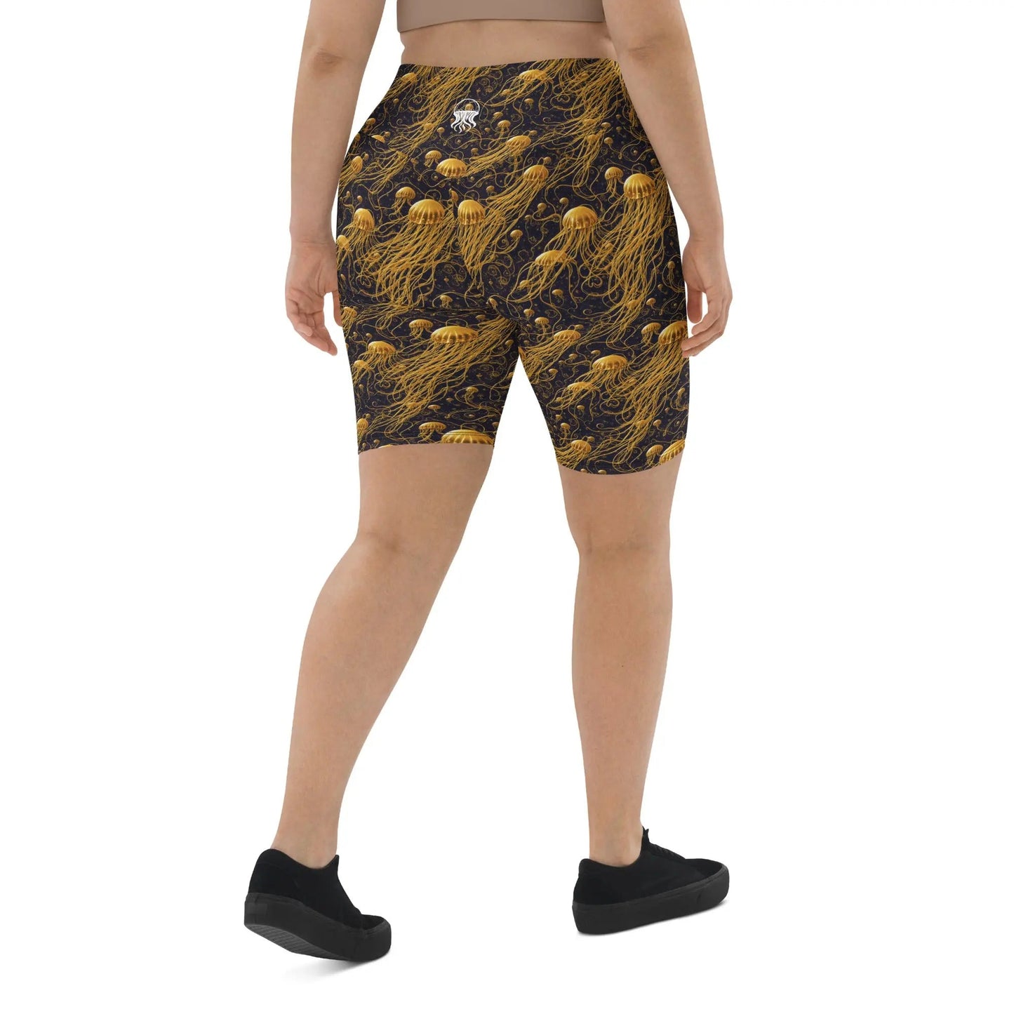 Biker Shorts - Black and Gold Jellyfishes - by Jelly Kvlt