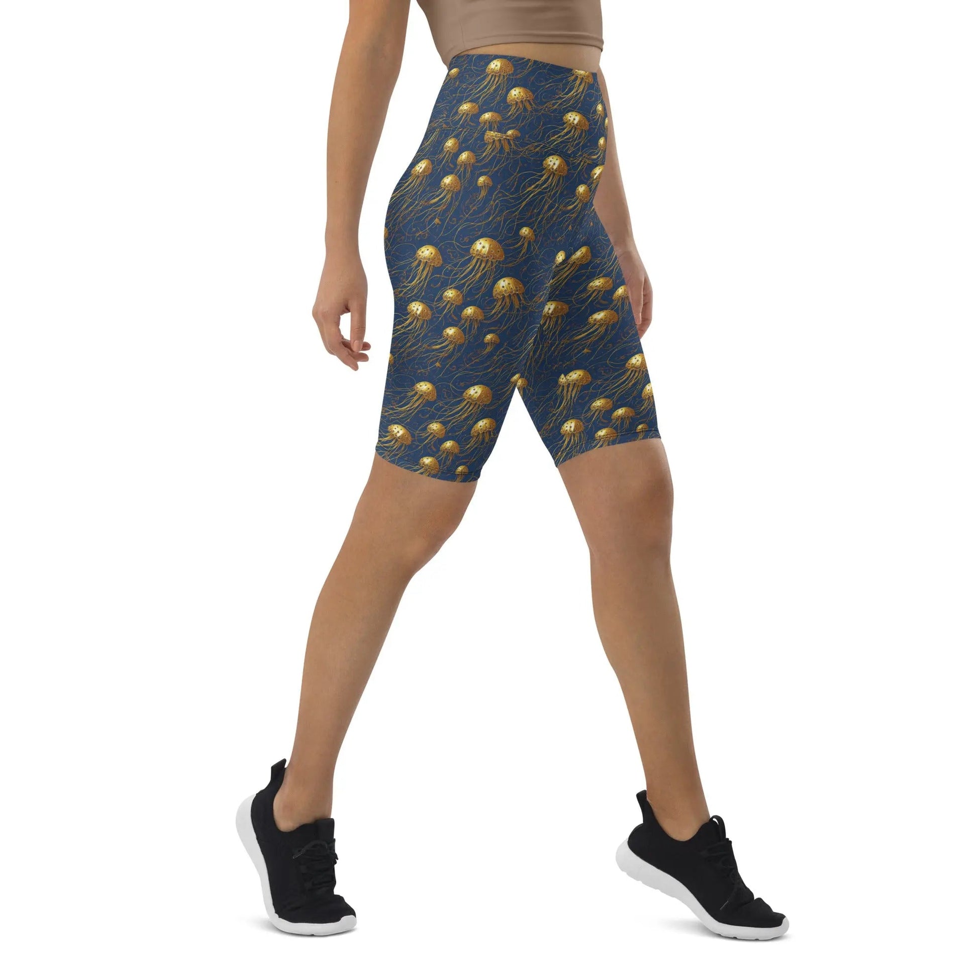 Biker Shorts - Blue and Gold Jellyfishes - by Jelly Kvlt