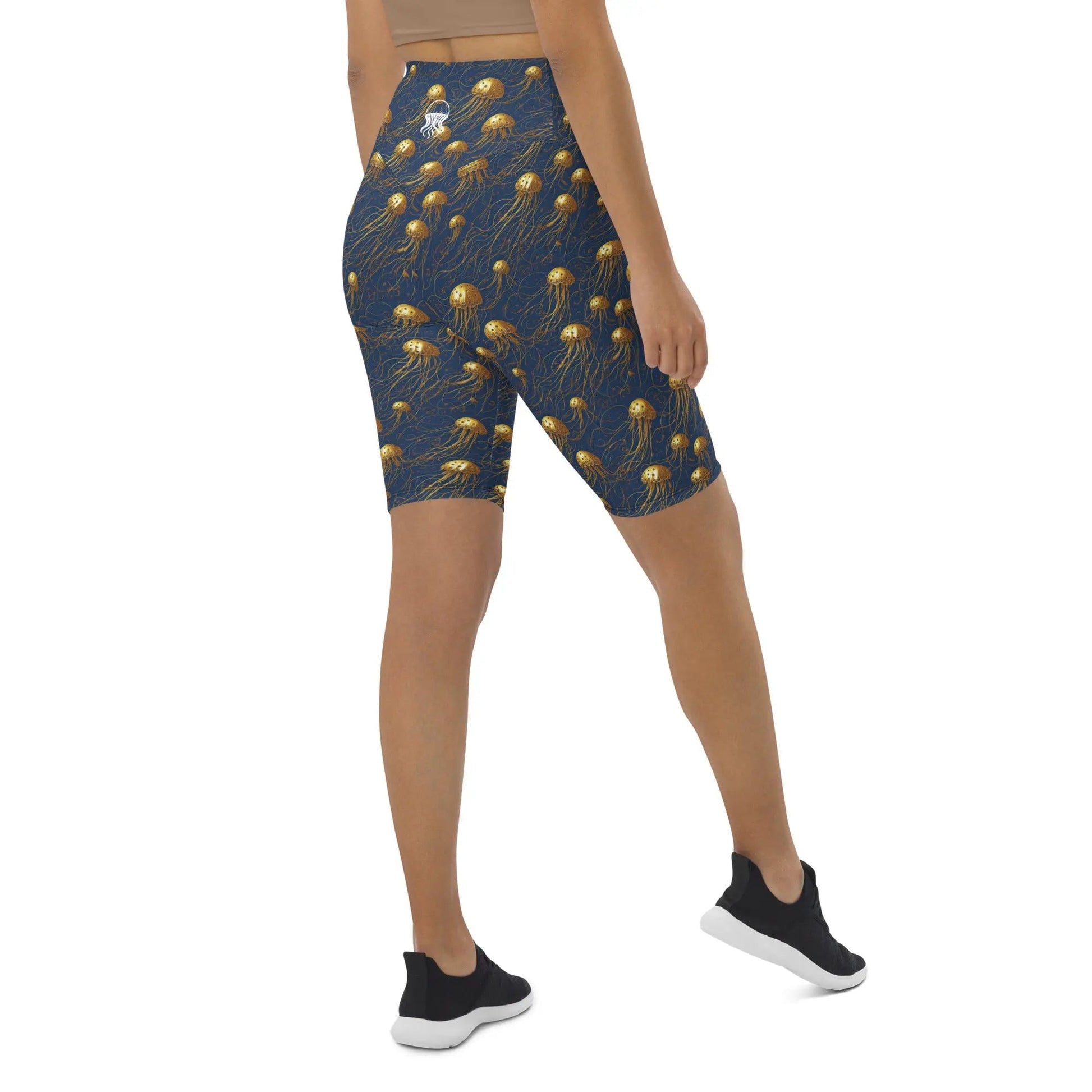 Biker Shorts - Blue and Gold Jellyfishes - by Jelly Kvlt