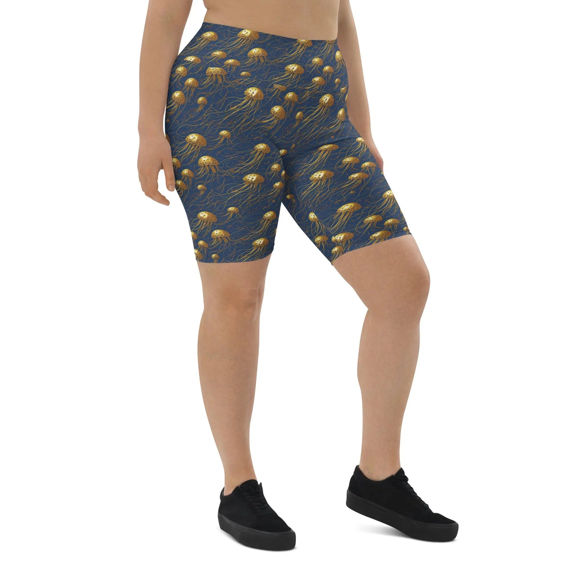 Biker Shorts - Blue and Gold Jellyfishes - by Jelly Kvlt