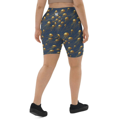 Biker Shorts - Blue and Gold Jellyfishes - by Jelly Kvlt