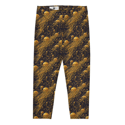 Capri Leggings - Black and Gold Jellyfishes - by Jelly Kvlt