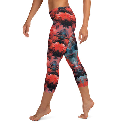 Capri Leggings - Ethereal Crimson Flow - Dark Jelly Kvlt