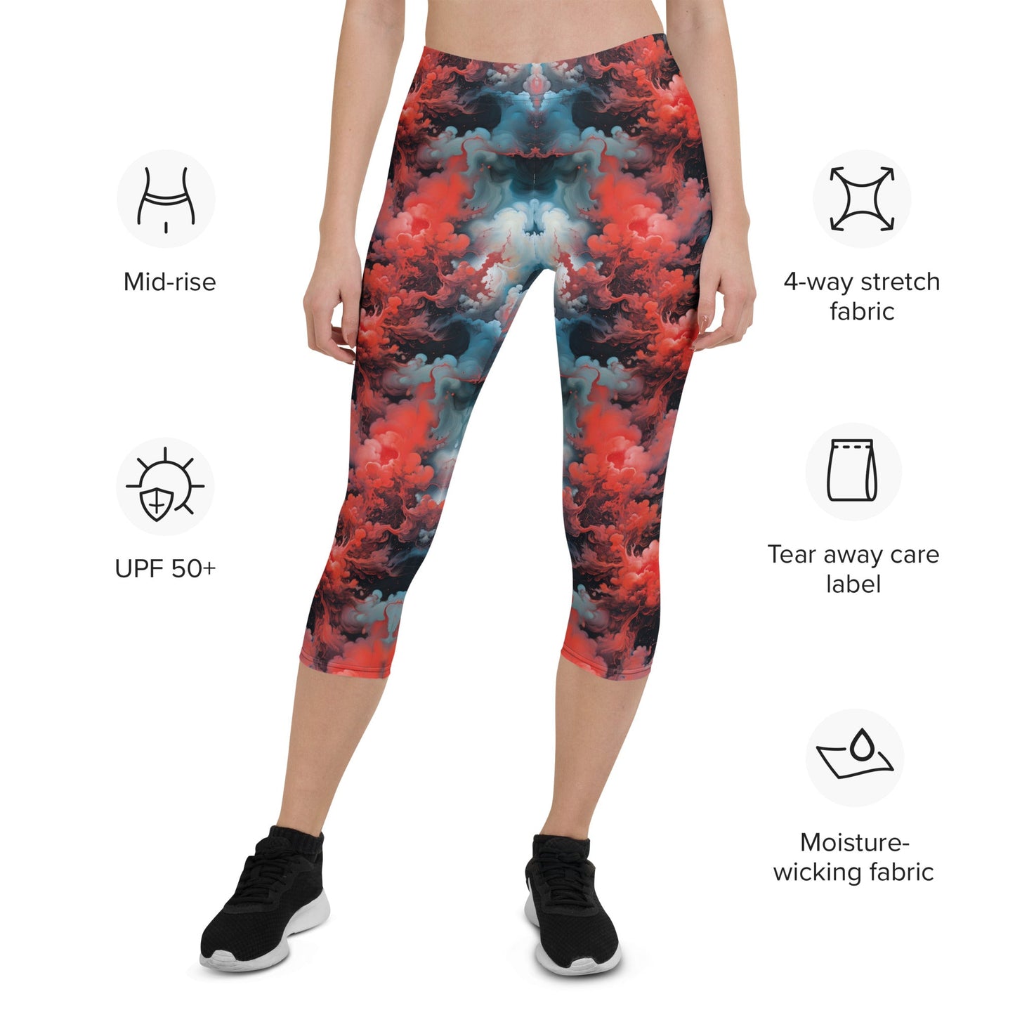 Capri Leggings - Ethereal Crimson Flow - Dark Jelly Kvlt