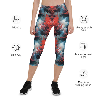 Capri Leggings - Ethereal Crimson Flow - Light Jelly Kvlt