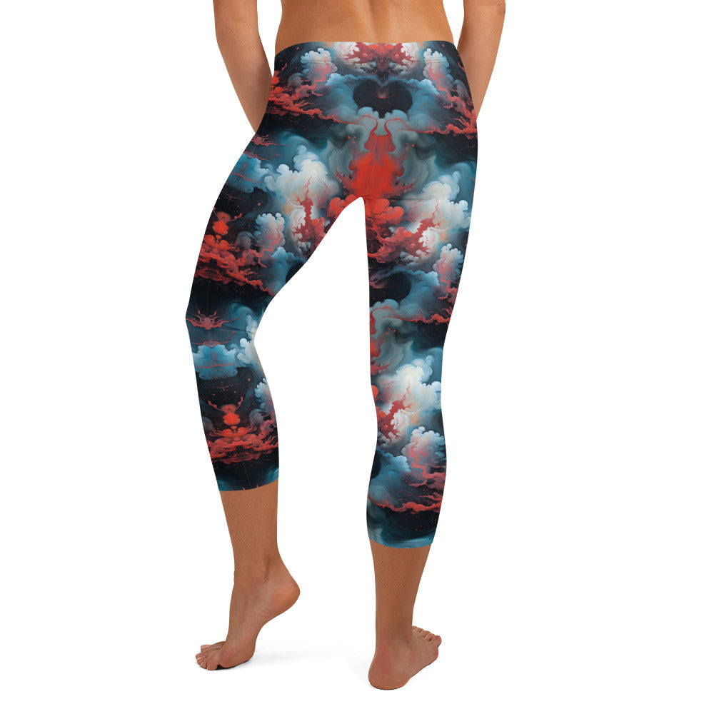 Capri Leggings - Ethereal Crimson Flow - Light Jelly Kvlt