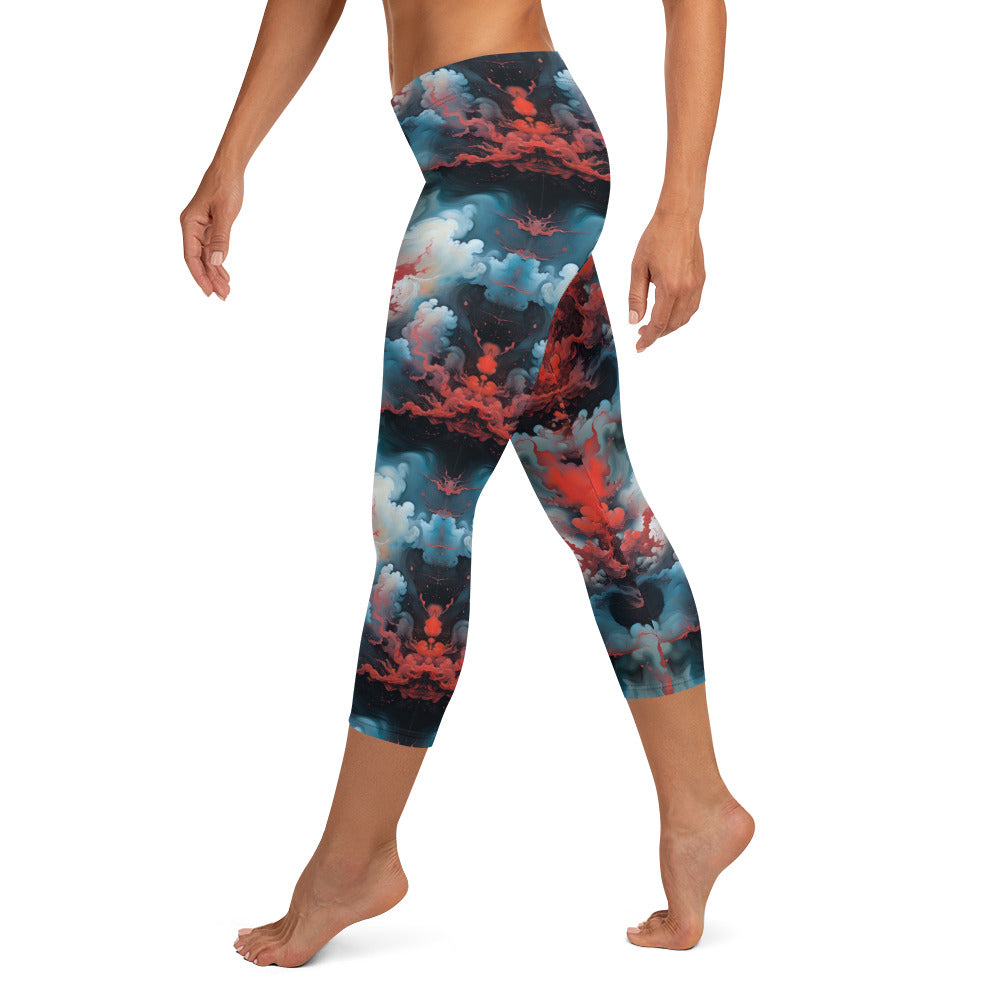 Capri Leggings - Ethereal Crimson Flow - Light Jelly Kvlt