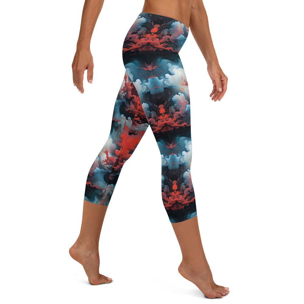 Capri Leggings - Ethereal Crimson Flow - Light Jelly Kvlt